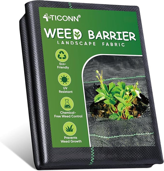 TICONN 3Ft x 50Ft Weed Barrier Fabric Heavy Duty, 3.2Oz Landscape Fabric for Garden, Yard, Driveway, and Vegetable Cultivation (1PK)