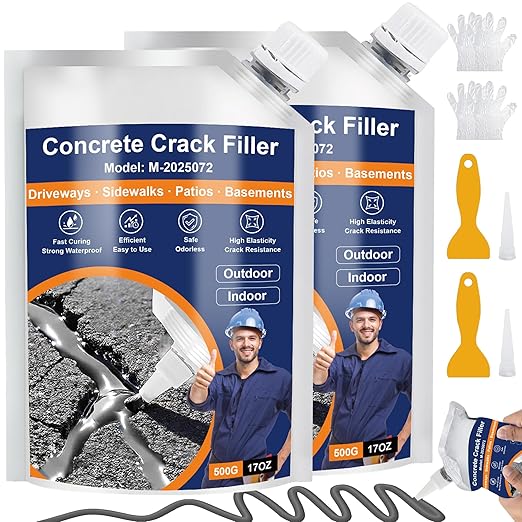 Concrete Crack Filler, 2 PCS Self Leveling Cement Crack Sealant, Quick-Drying Sealing Adhesive Repair Sealer for Driveways, Sidewalks, Patios, Waterproof Outdoor Joint Caulking Glue, Gray