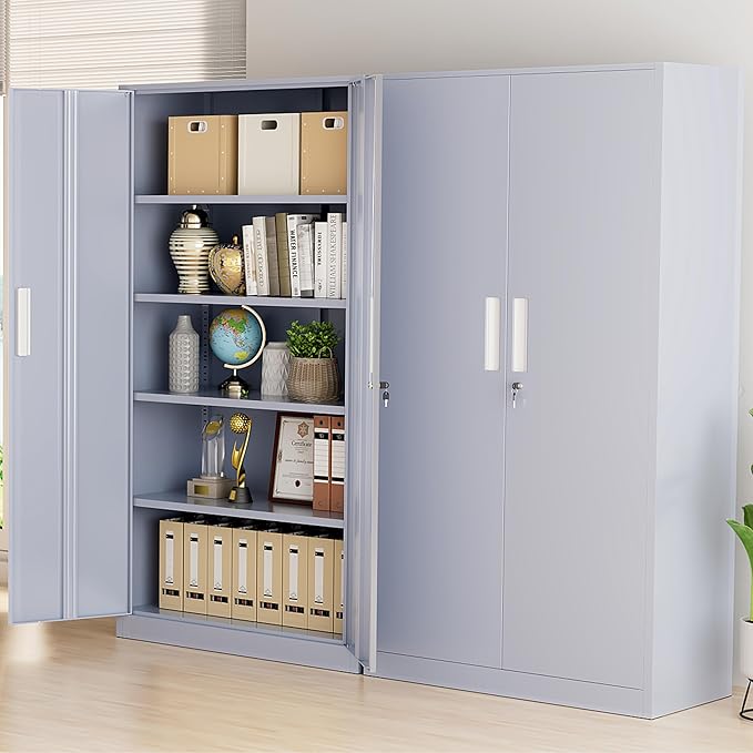 Greenvelly Metal Storage Cabinet, 72” Tall Locking Steel Storage Cabinet with 2 Doors and 4 Adjustable Shelves, Metal File Cabinet for Home Office, Garage, Warehouse, Classroom(Dark Grey)