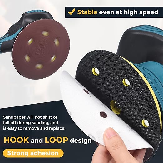 HARFINGTON 150 Pcs 5 Inch Sanding Discs, 100 Grit Hook and Loop Sandpaper, 8-Hole Aluminum Oxide Round Orbital Sander Sandpaper for Woodworking Automotive Metal Polishing, Red
