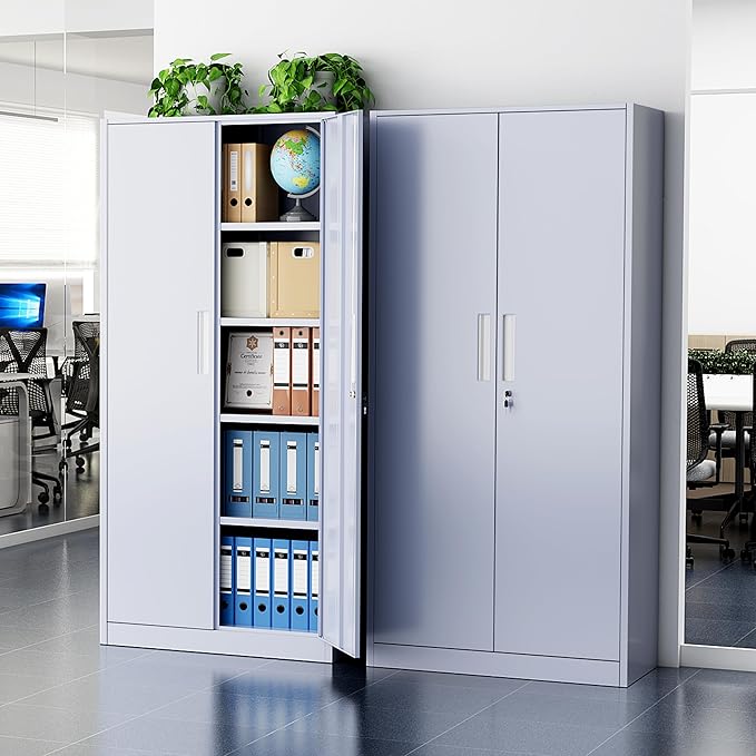 Greenvelly Metal Storage Cabinet, 72” Tall Locking Steel Storage Cabinet with 2 Doors and 4 Adjustable Shelves, Metal File Cabinet for Home Office, Garage, Warehouse, Classroom(Dark Grey)