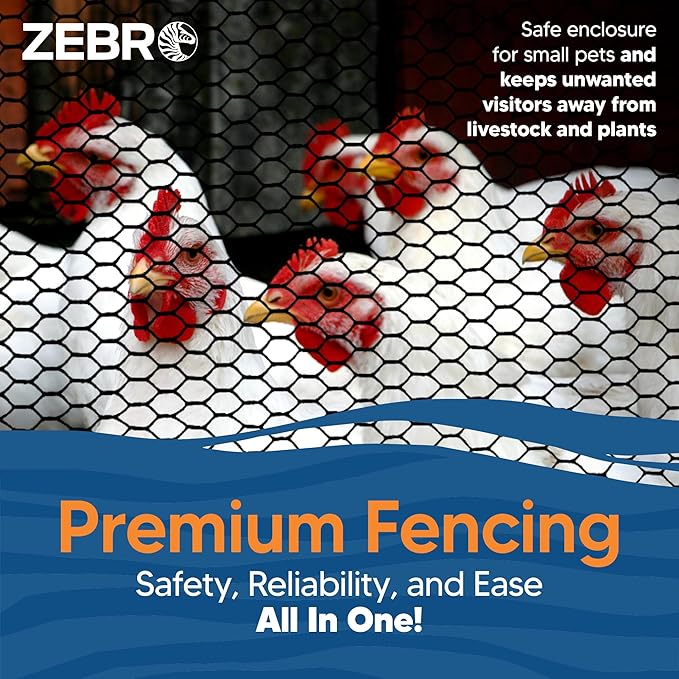 Plastic Hex Chicken Wire Mesh Garden Fence Roll (4' x 50' - Black) - Versatile Poultry Netting and Garden Fence for Temporary or Semi-Permanent Enclosures, Deer Fencing, and Construction Barriers