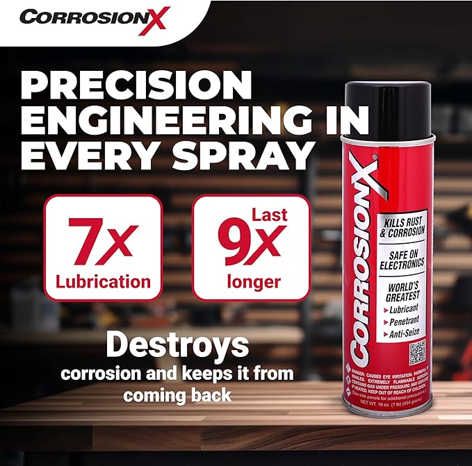 CorrosionX Rust Inhibitor, Industrial-Strength Dielectric Corrosion Prevention, Lubricant & Penetrant for Marine, Automotive, Electronics, RV, Protects Bolts, Cables, Engines, Parts, 4oz Trigger Spray