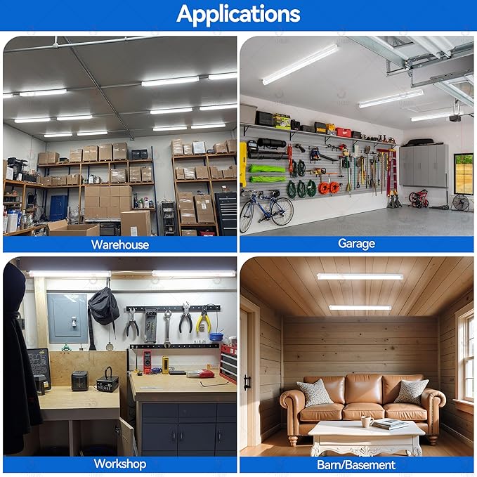 2-Pack 2FT LED Shop Light, 32W Ultra Bright 4,600LM, U-Shaped T8 Integrated Tube, 6500K, Linkable, Built-in Connector, Surface Mount Plug & Play LED Ceiling Light for Garage, Workshop, Basement