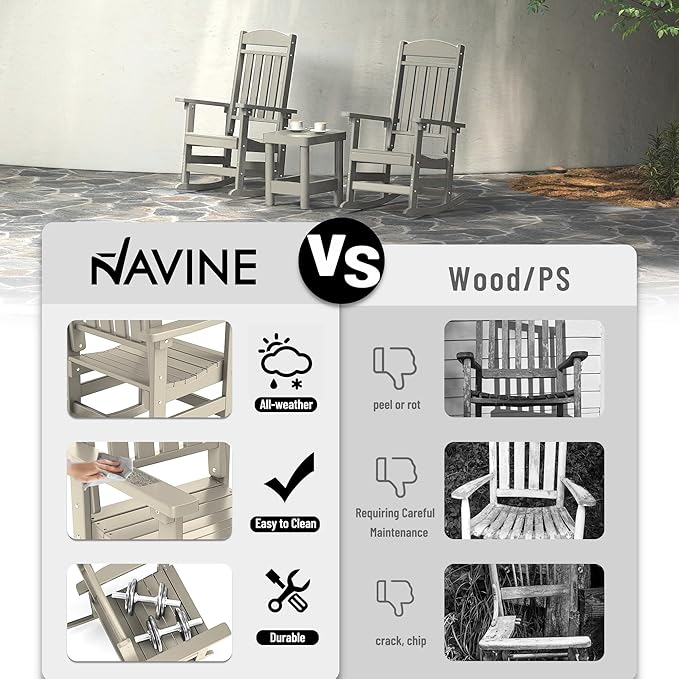 Outdoor Rocking Chairs Set of 6, Oversized High Back Patio Rocking Chairs, All Weather Porch Rocking Chairs for Outside. Sand