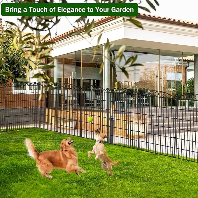 Decorative Garden Fence 6 Panel with Gate - 42in H x 12.78ft L, No Dig Rustproof Metal Tall Animal Barrier for Dogs Rabbits, Outdoor Border for Yard, Patio, and Flower Beds