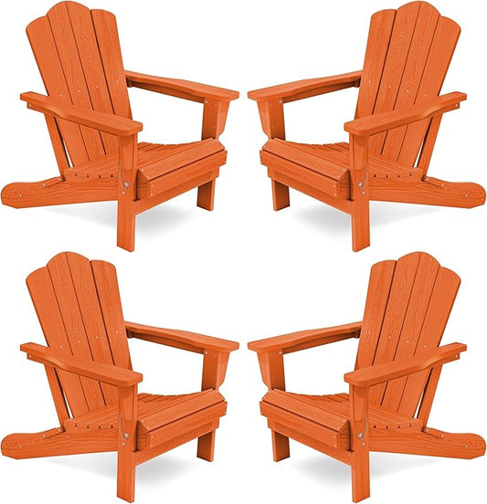 KINGYES Folding Adirondack Chair Set of 4, HDPE All-Weather Folding Adirondack Chair, Orange