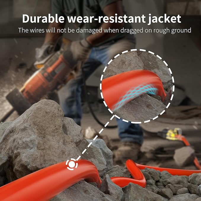HUANCHAIN 12/3 Gauge Heavy Duty Outdoor Extension Cord 25 ft Waterproof with Lighted end, Flexible Cold-Resistant 3 Prong Electric Cord Outside, 15Amp 1875W 12AWG SJTW, Orange, ETL