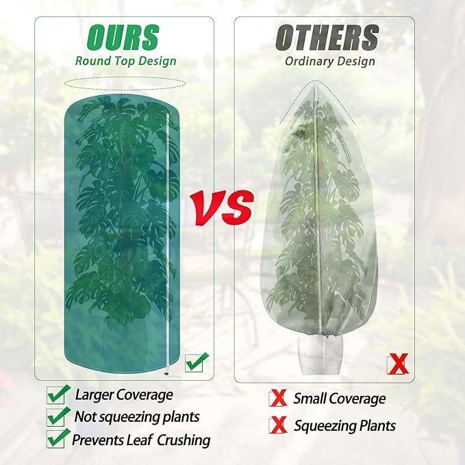 2 Packs Plant Covers Freeze Protection for Winter, 47"x71" Rounded Top Winter Plant Cover, Frost Cloths for Outdoor Plants with Zipper and Drawstring, Frost Blankets for Shrub Bush Fruit Tree Potte
