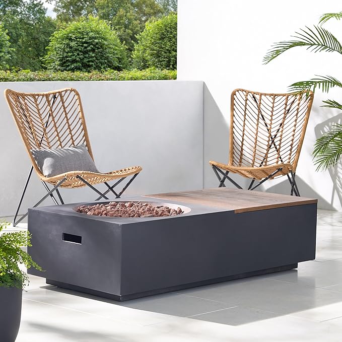Propane Fire Pit Table, 56" MGO Firepits for Outside, Gas Fire Pit for Outside Patio, Propane Fire Table with Storage for Deck, Pool, 50,000BTU, Tank Not Included, Dark Gray+Natural Wood