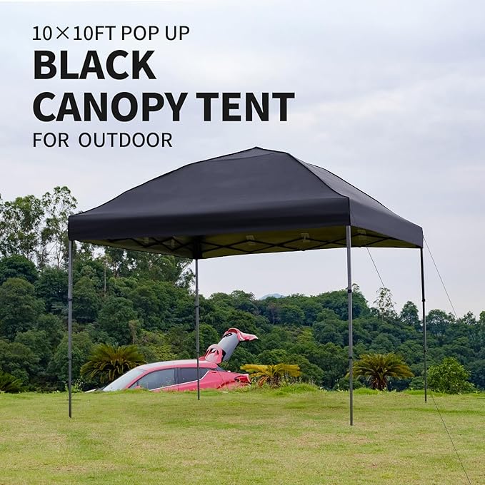 10x10 Pop Up Canopy Tent with 2 Sidewalls, Easy Up Canopy Outdoor Party Sun Shade Tent Portable Gazebo for Beach Camping Events with Carry Bag and 4 Sand Bags