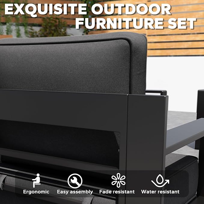 Aluminum Patio 79" Sofa Set with 2 Swivel Rocker Chairs, All Weather Outdoor Conversation Furniture with Metal Armrest & 6" Removable Cushions & Furniture Covers for Deck (Grey)