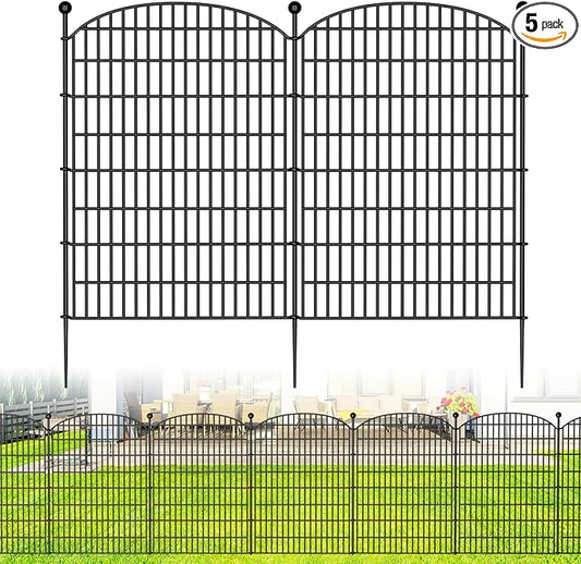 No Dig Decorative Garden Fence 5 Panels, 40 in (H) x 11.8 ft (L), Dog Fence Outdoor for Yard, Rustproof Metal Animal Barrier Ground Stakes Fencing for Garden, Patio, Flower Bed