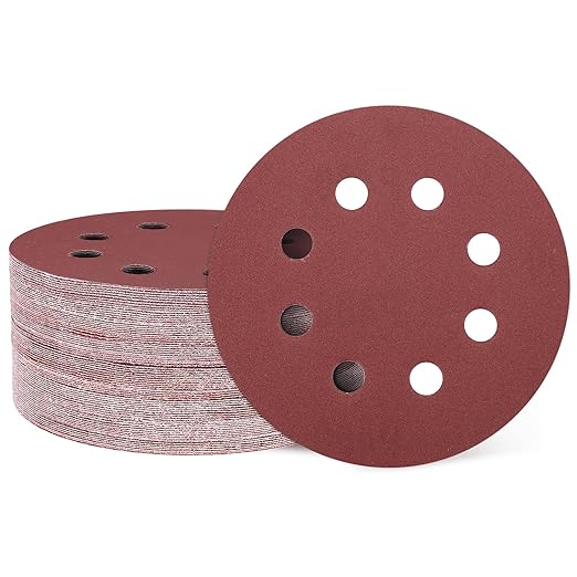HARFINGTON 50 Pcs 5 Inch Sanding Discs, 400 Grit Hook and Loop Sandpaper, 8-Hole Aluminum Oxide Orbital Sander Sandpaper for Woodworking Automotive Metal Polishing, Red