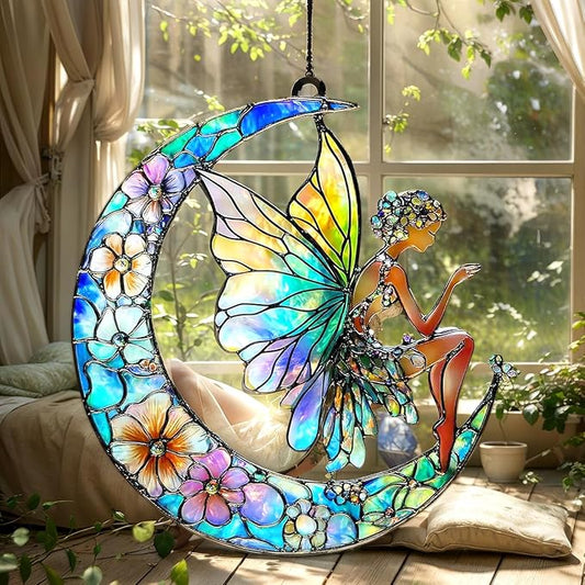 Fairy Christmas Ornament Mythical Creatures Suncatcher Cottagecore Window Hanging Acrylic Stained Glass Effect Art Garden Decor Unique Whimsical Celestial Gift for Mom Thanksgiving