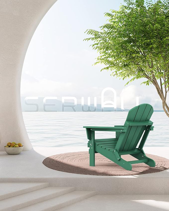 SERWALL Folding Adirondack Chair Painted Adirondack Chair Set of 8 Weather Resistant for Patio Deck Garden, Fire Pit & Lawn Furniture Porch - Green