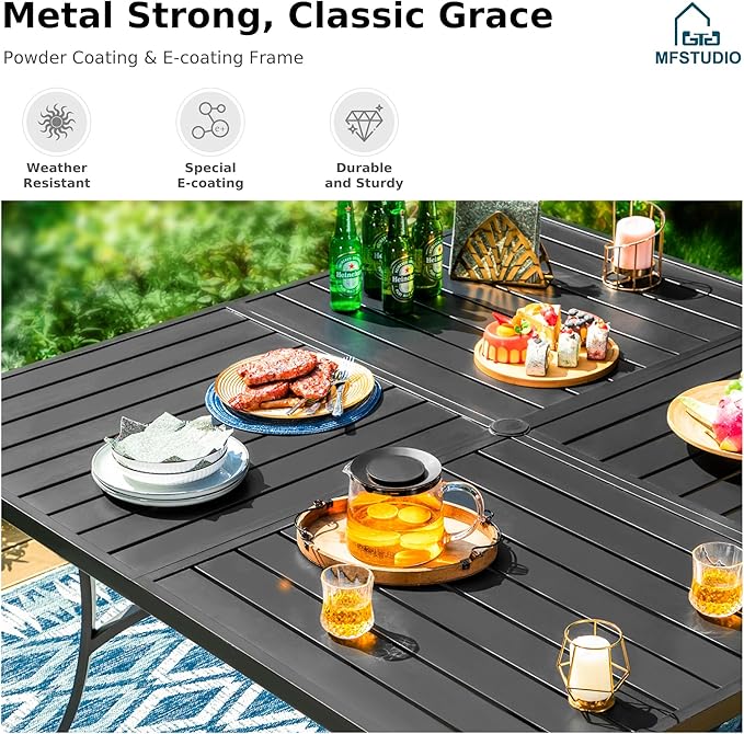 MFSTUDIO Patio Dining Set for 8, Outdoor Dining Set with Umbrella Hole, 9 Piece Outdoor Patio Furniture Set for Deck/Backyard/Poolside/Garden