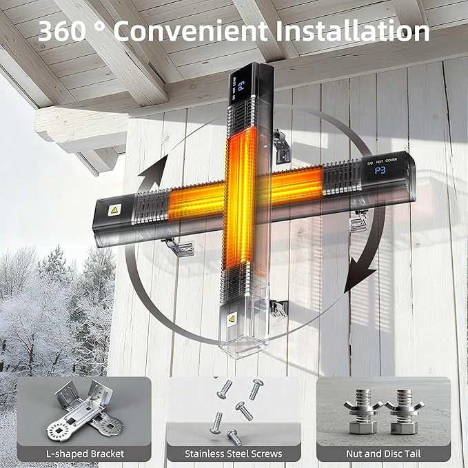 Patio Heater,1500W Outdoor Heaters,Wall Mounted Electric Heater With Remote,24H Timer,Overheat Protection,3 Heat Levels,Waterproof,Infrared Heater For Indoor,Garage,Backyard,Porch,Basement Use,Black