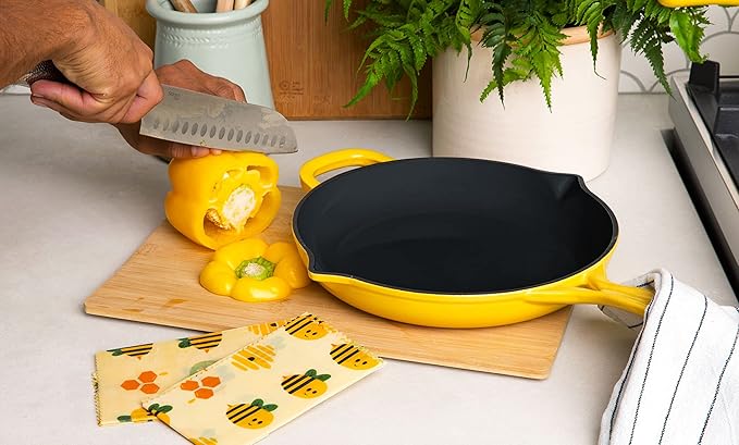 Larder & Vine 5-Piece Enameled Cast Iron Cookware Set - Includes 5.7 Quart Dutch Oven with Lid, 10.25 Inch Skillet, 2.2 Quart Saucepan with Lid (Limoncello)