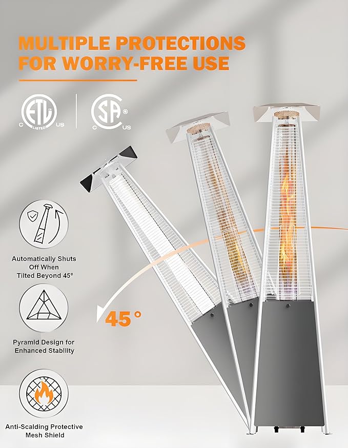 Pyramid Patio Heater for Outdoor Use, 48000 BTU Fast Heating Propane Heater with Wheels & Weatherproof Cover, Triple Protection System Outdoor Heaters for Patio, Yard, Pool, Garden