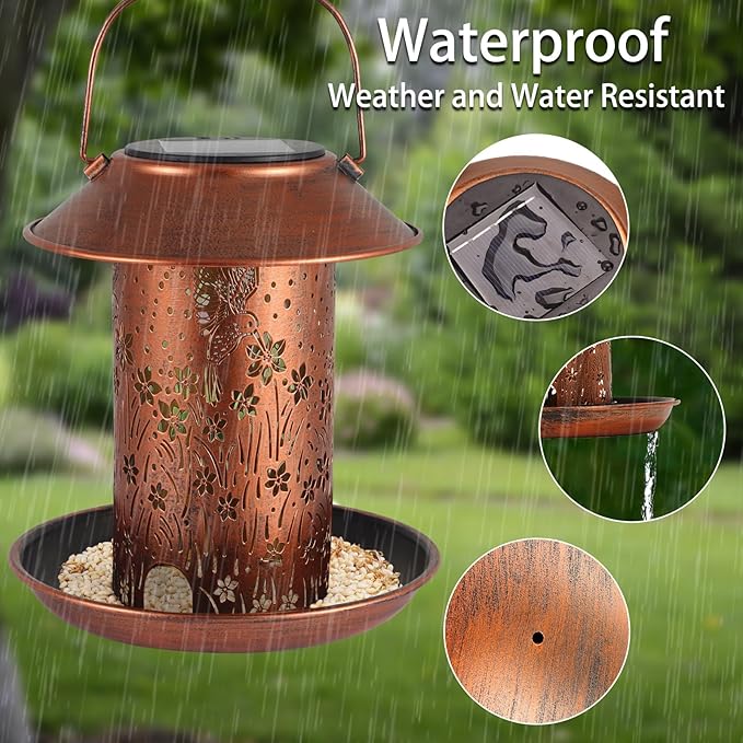 Christmas Bird Feeders for Outdoors Hummingbird Solar Lanterns Outdoor Waterproof Hanging Garden Decor Birthdays for Women Mom Metal Solar Decoration Outside for Yard, Patio,