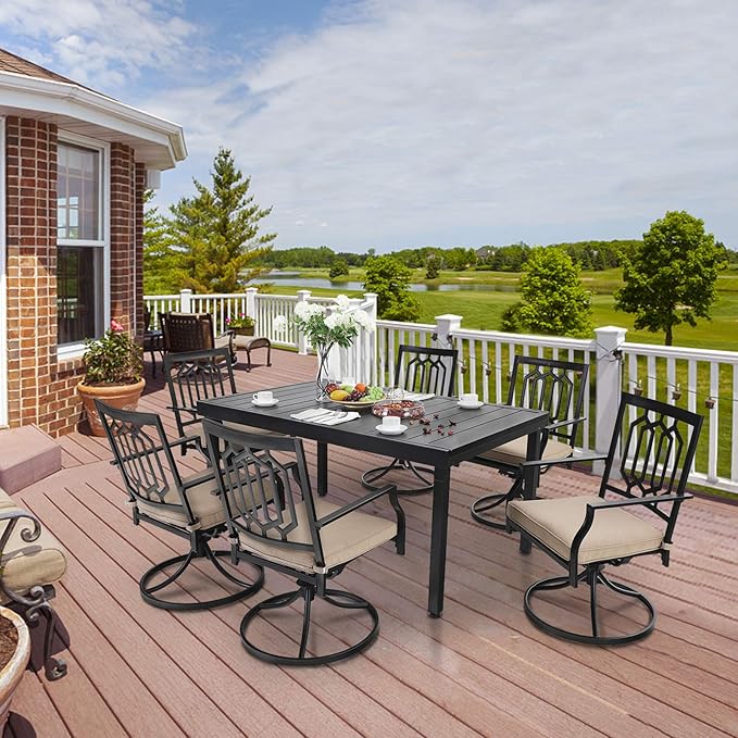 MFSTUDIO Outdoor Dining Set for 6, Patio Dining Sets with Swivel Chairs, Expandable Metal Patio Table and Chairs Set for Deck Backyard Poolside Garden
