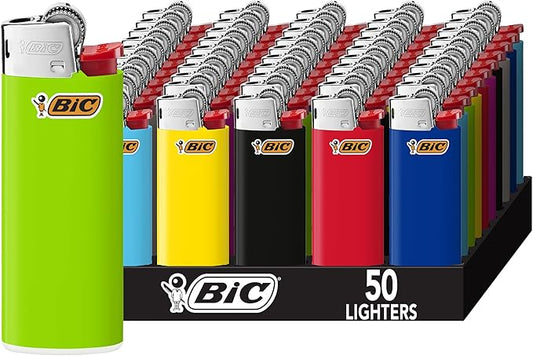 BIC Mini Pocket Lighters, Assorted Bright Colors, 50-Count Tray, Safe and Reliable Child-Resistant Lighters