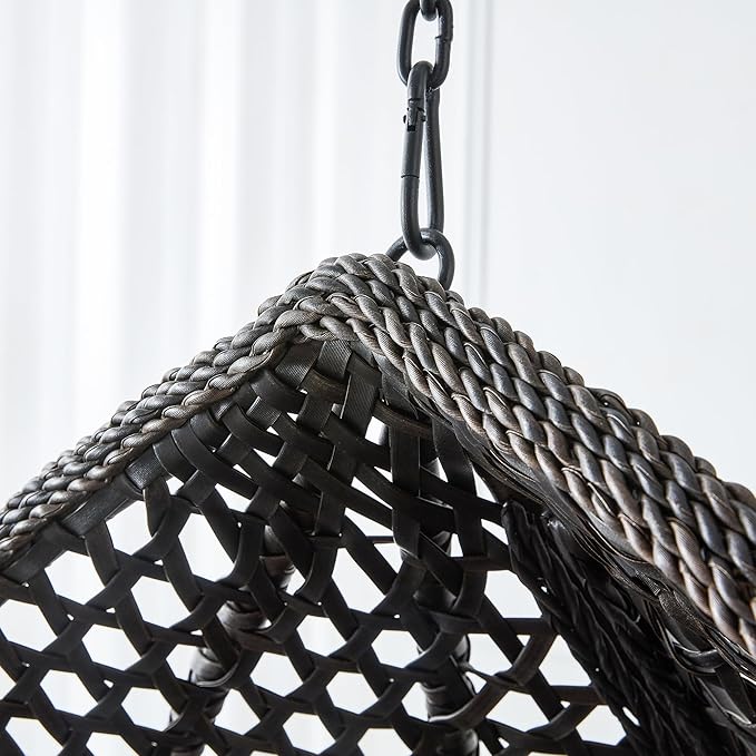 Egg Swing Chair Outdoor with Stand, Indoor Swing for Adults, Hanging Egg Rattan Basket Chair with Cushion and Pillow, Foldable Basket and Metal Stand for Porch, Patio, Bedroom, Balcony,Yard (Black)