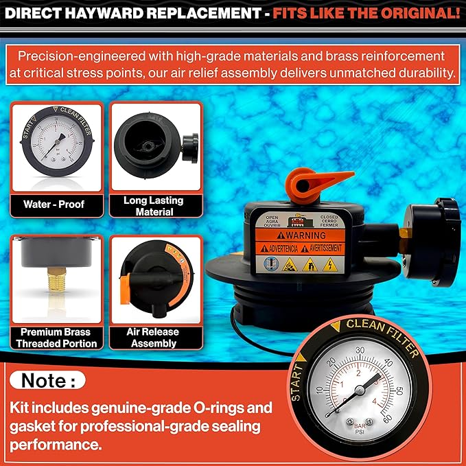 Swimables DEX2420MAR2 Manual Air Relief Assembly - Compatible with Hayward DE and Cartridge Pool Filter - Works with Pro Grid, Swim Clear and Swimclear Cartridge Filters- New Upgraded Design