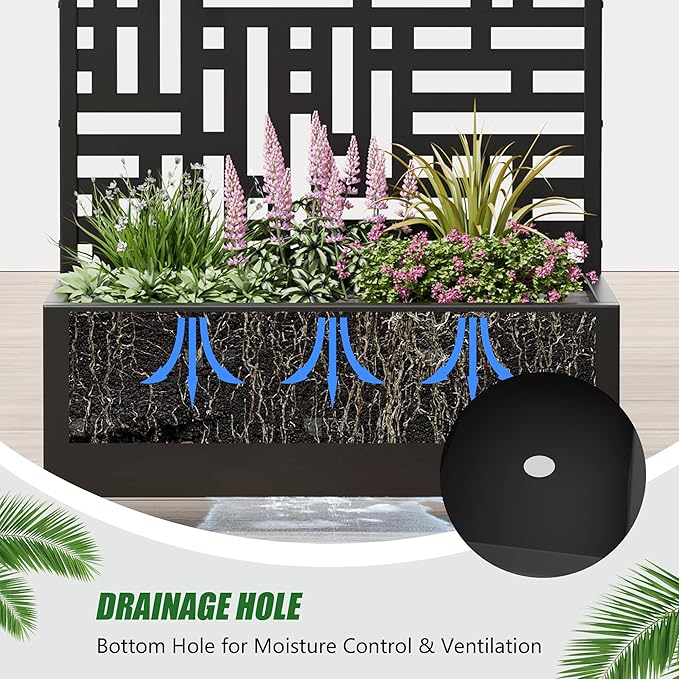 Casaphoria Raised Garden Bed Metal Planter Box with Trellis, 72"x35"x16" for Outdoor Climbing Plants, Flowers Vegetables and Vines Privacy Screen with Wheels and Drainage Holes(Black Street)