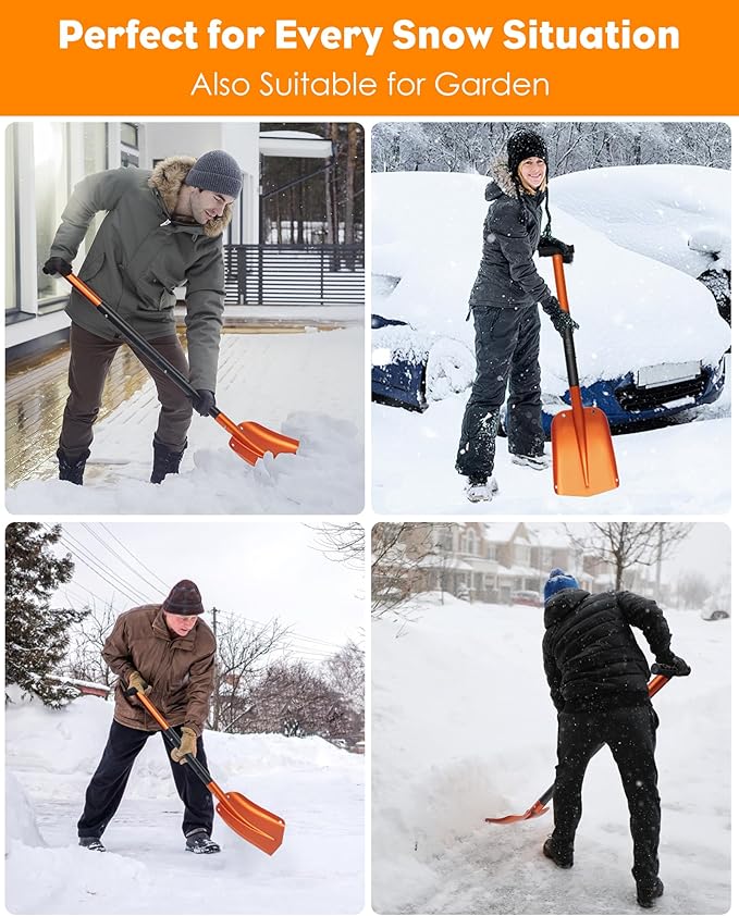 KFM Snow Shovel for Car, 22 to 43 Inch Collapsible Adjustable Length Metal Shovel for Car Snow Removal with Carrying Bag for Vehicle, Truck, Driveway, Outdoor, Camping