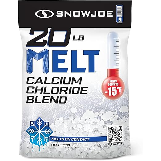 Snow Joe Snow & Ice Melter, Calcium Chloride Blend Pellets, Non-Staining Melt, 20 Lb Bag - Deicer and Remover for Driveway, Concrete, Sidewalk, and Outdoor Spaces