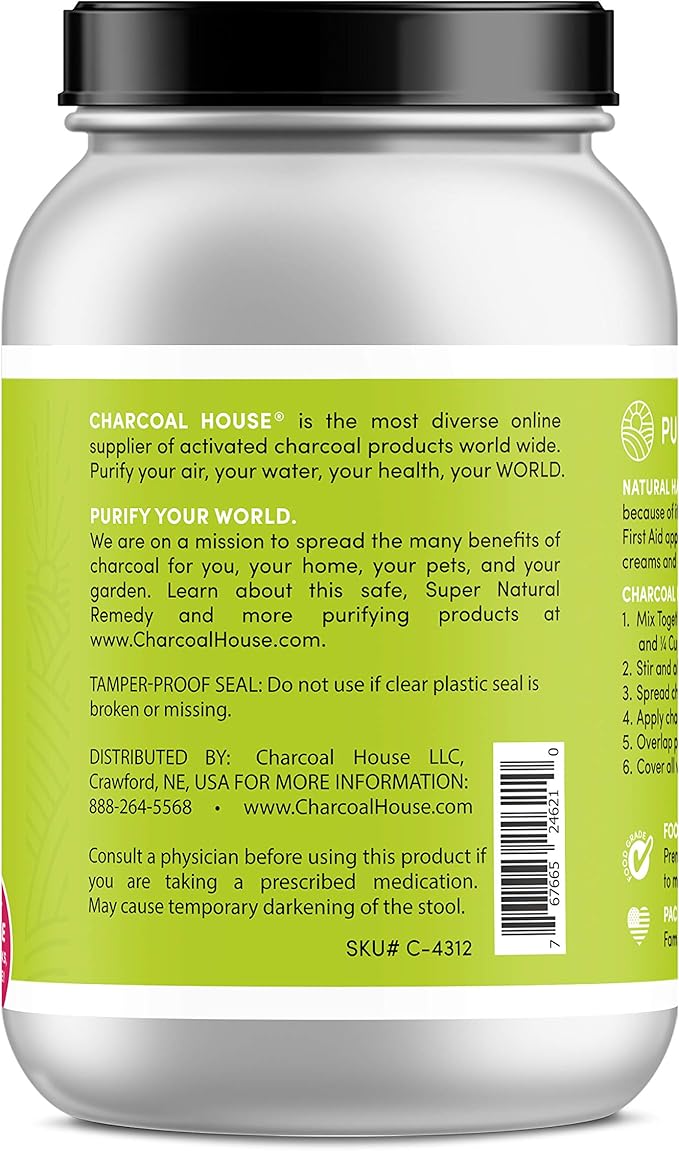 Charcoal House Hardwood Activated Charcoal Powder - Topical First Aid for Cuts, Scratches, Minor Burns & More! Food Grade Powder for Nutrition, Body Cleanse & Homemade Extracts - 20oz