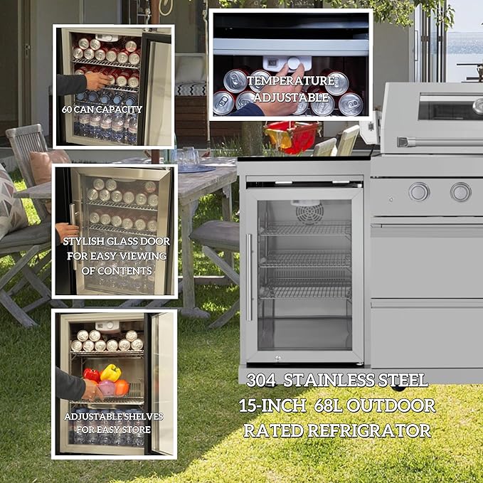 85 Inches 6-Burner 85000 BTU Deluxe Stainless Steel Propane Gas Outdoor Kitchen Bar Barbecue Island Grill with Wine Cooler, Compact Refrigerator, Rotisserie, Granite Countertops & Storage, Silver