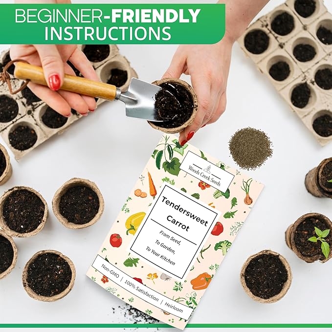 Woods Creek Seeds: Tendersweet Carrot Seeds for Planting - Over 2,900 Heirloom Carrot Seed Pack - Non-GMO Carrots Seeds for Planting Outdoors or Indoors - Beginner Friendly Vegetable Gardening