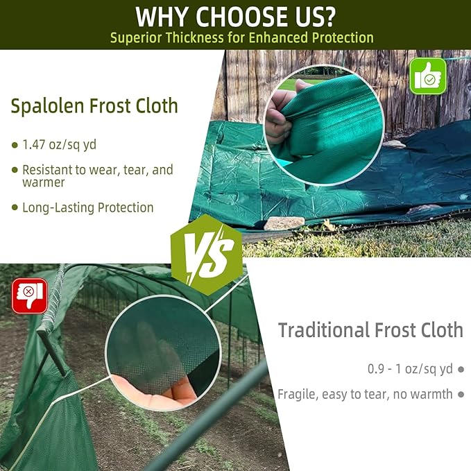 Plant Covers Freeze Protection, 10ft X 50ft Floating Row Cover 1.47 oz/yd² Fabric, Garden Frost Cloth Frost Blanket Plant Frost Covers for Outdoor Winter Frost/Sun Pest Protection - Green