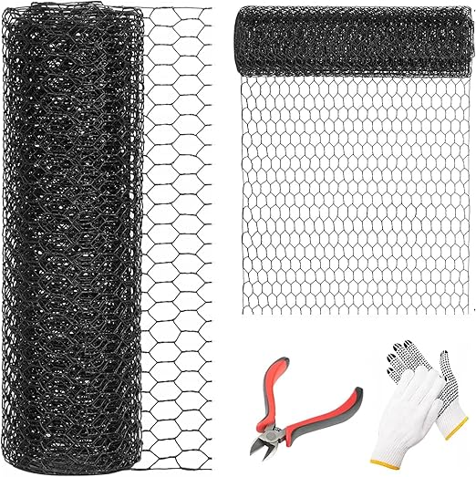 1/2 Inch Black Wire Mesh Roll - 24'' x 50' Chicken Wire Fence, 21 Gauge Hardware Cloth Poultry Netting for Garden/Animal Barrier/Rabbit/Floral/Chicken Coop/DIY Projects
