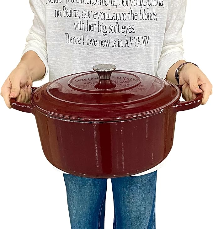 Commercial Grade, Cast Iron Enameled Cookware (Dark Red, Duch Oven 9qt)