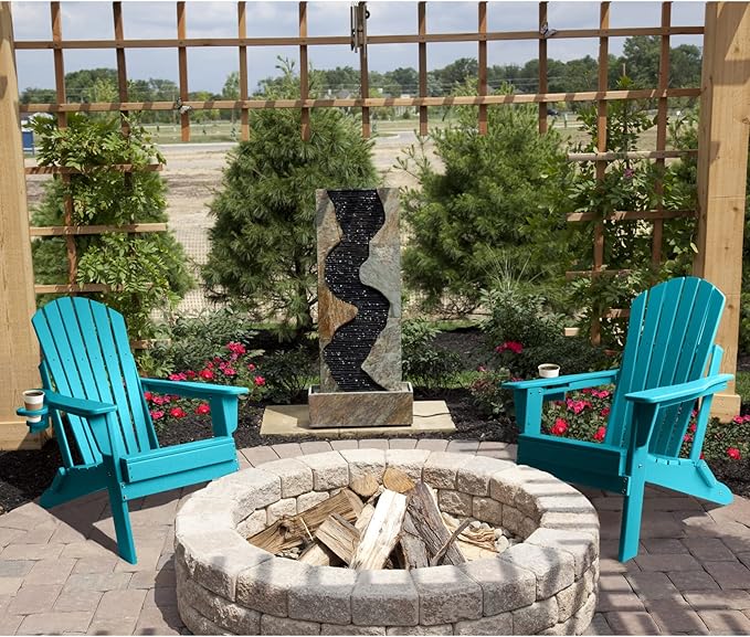 FUNBERRY Folding Adirondack Chair, All Weather HDPE Fire Pit Chairs with Cup Holder for Outdoor