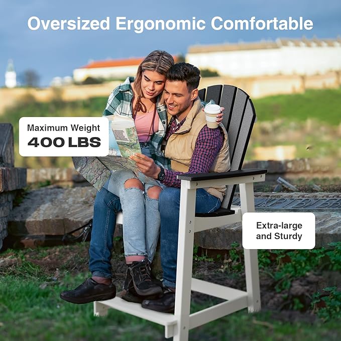 OTSUN Tall Adirondack Chairs, Outdoor Balcony Chair, Patio Bar Stool with Widened Arms, High Back, Footrest, 400lbs, All-Weather Bar Height Chair for Garden, Yard, Backyard