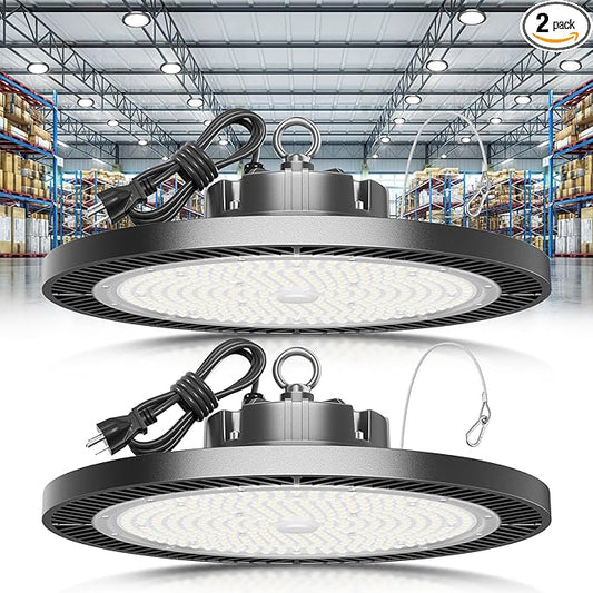 High Bay Led Shop Light, Upgrade Super Bright 2 Pack 250w UFO Led High Bay Light, 35000lm 5000k Commercial Lighting Garage Lights for Factory Workshop Warehouse Garage Barn