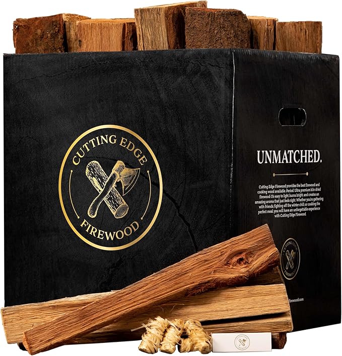 Cutting Edge Firewood - Premium Ultra Kiln-Dried Oak Logs, 16" Luxury Box, 49 lb - Long-Lasting Firewood for Indoor & Outdoor Fires, Complete Starter Kit, Refined Aroma, Clean & Consistent Burn