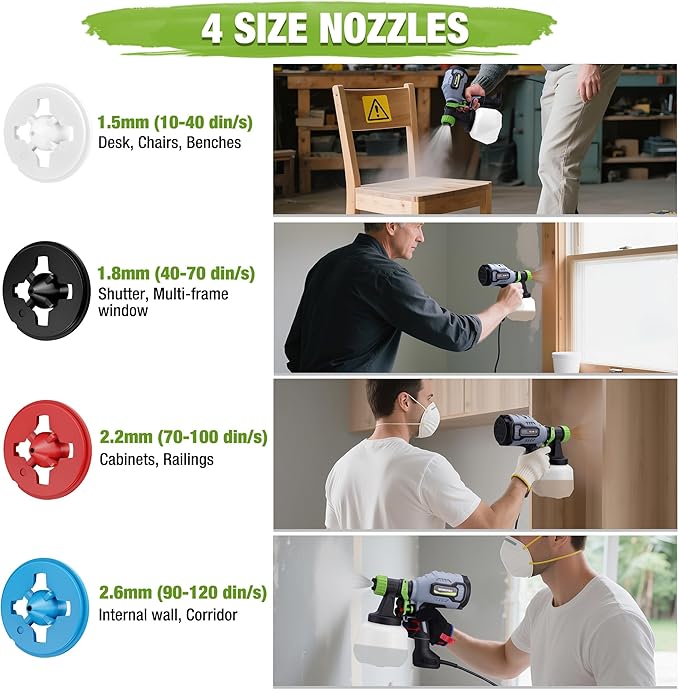 WORKPRO Paint Sprayer, 600W HVLP Spray Paint Gun with 4 Nozzles, 3 Spray Patterns & Adjustable Flow, 44 fl.oz (1300ml) Container, Paint Gun for Furniture, Cabinets, Fence, Walls, Doors, DIY Projects