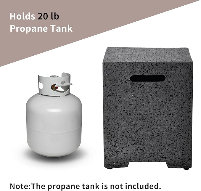 COSIEST Outdoor Hideaway Tank Table for Gas Fire Pits, Hides Standard 20lb 16-inch Propane Tank Cover w Side Handles (Light Gray)