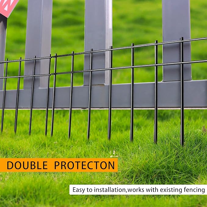 Adavin Small/Medium Animal Barrier Fence 20 Pack 20 in(L) X 10 in(H) Underground Decorative Garden Fencing, Dog Rabbits Fences Black Metal Fence Panel Ground Stakes for Outdoor Patio. Total 33.5 Ft