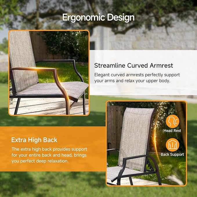 5 Pieces Patio Bistro Set with 2 Patio Chairs and 2 Ottomans, Outdoor Furniture Set with with a Table and Chairs for Poolside, Balcony, Porch, Lawn, Deck, Garden