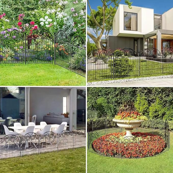 Tall Garden Fence Animal Barrier with Gate, 36 in(H) 8 Panels Garden Fences and Borders for Dogs, Dog Fence Outdoor for Yard, Total Length 17.5 Ft Metal Temporary Fencing│Patented
