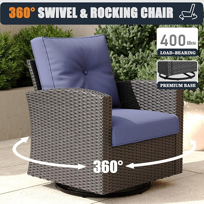 Patio Furniture Set with Fire Pit Table, 13 Pieces Outdoor All-Weather Wicker Conversation Sectional Chair Sofa Set with 4 Swivel Chairs