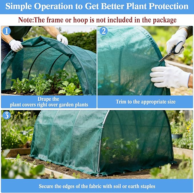 Plant Covers Freeze Protection 10 x 50 FT, 1.5oz/yd² Thick Non-Woven Frost Cloth Blanket for Outdoor Plants, Reusable Floating Row Cover for Winter Vegetables Plants Raised Garden Bed