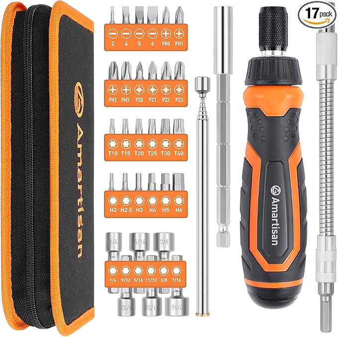 Amartisan 18-in-1 Screwdriver Set (Orange, 34-Piece Multi-bit Screwdriver Set)